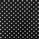 115CM PRINTED POLY COTTON WHITE STARS BLACK BACKGROUND