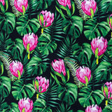 PRINTED COTTON CANVAS - PINK ON BLACK PROTEA