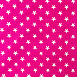 115CM PRINTED POLY COTTON WHITE STARS PINK BACKGROUND