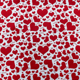 115CM PRINTED POLY COTTON RED HEART WHITE BACKGROUND