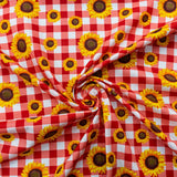 115CM PRINTED POLY COTTON RED CHECK SUNFLOWER