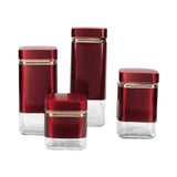 SQUARE CANISTER WITH GOLD LINE 4PC-RED