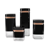 SQUARE CANISTER WITH GOLD LINE 4PC-BLACK