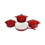 7PC CAST IRON POT SET RED