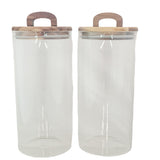 GLASS STORAGE JAR 2PCS WITH WOODEN LID