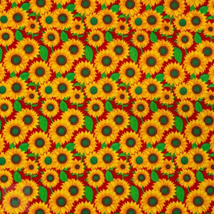 115cm Printed Poly Cotton Sunflower Red