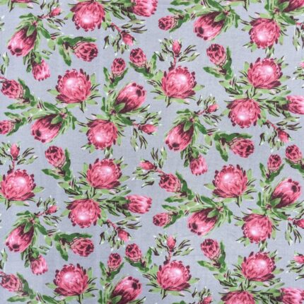 115cm Printed Poly Cotton Small Protea Grey