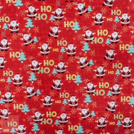 115cm Printed Poly Cotton Ho Ho Red