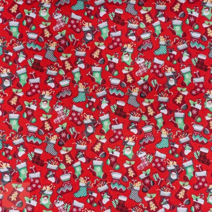 115cm Printed Poly Cotton Socks Red