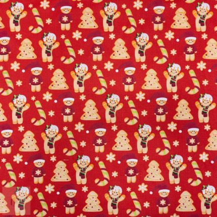 115cm Printed Poly Cotton Ginger Bread Red