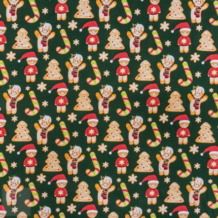 115cm Printed Poly Cotton Ginger Bread Green