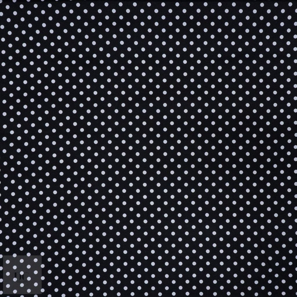115PPC5F176231.jpg 115CM PRINTED POLY COTTON DOTS BLACK - Image 1