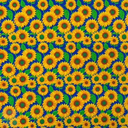 115CM PRINTED POLY COTTON SUNFLOWER ROYAL