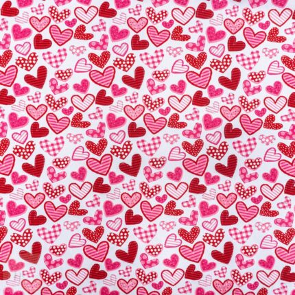 115CM PRINTED POLY COTTON HEARTS WHITE