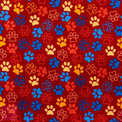 115CM PRINTED POLY COTTON PAWS RED