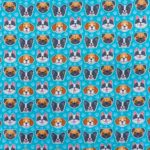 115CM PRINTED POLY COTTON DOG FACE TURQ