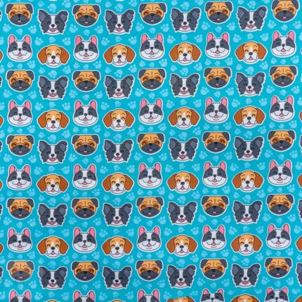 115CM PRINTED POLY COTTON DOG FACE TURQ