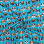 115CM PRINTED POLY COTTON DOG FACE TURQ - Image 2