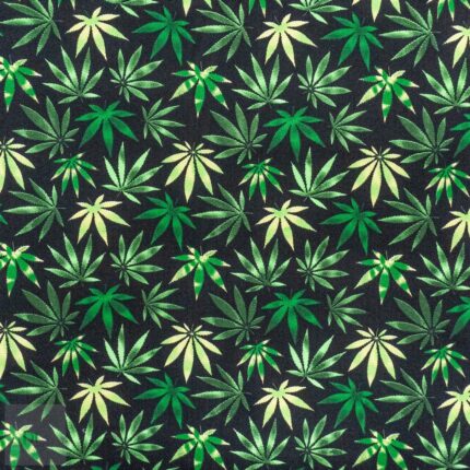 115CM PRINTED POLY COTTON LEAVES BLACK