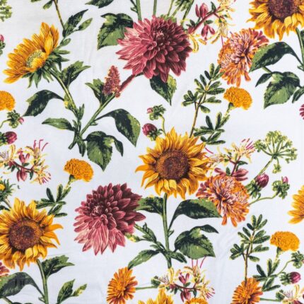 115CM PRINTED POLY COTTON SUNFLOWER WHITE