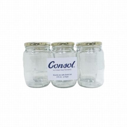 CONSOL ROUND JAR WITH GOLD LID 6PK 375ML