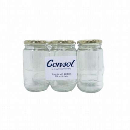 CONSOL SHEER JAR ROUND WITH GOLD LID 6PK 375ML