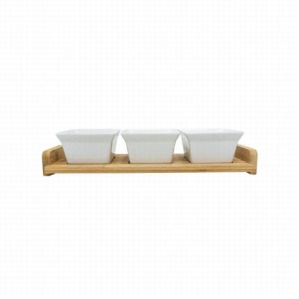 BAMBOO TRAY WITH SQUARE BOWLS 4PC