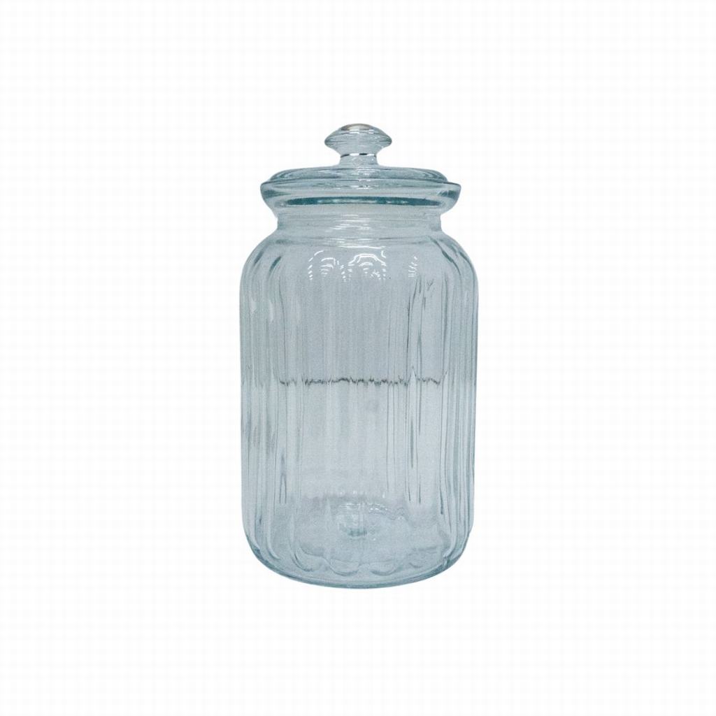 OMSG2D96394231.jpg PASABAHCE RIBBED GLASS JAR WITH LID - Image 1