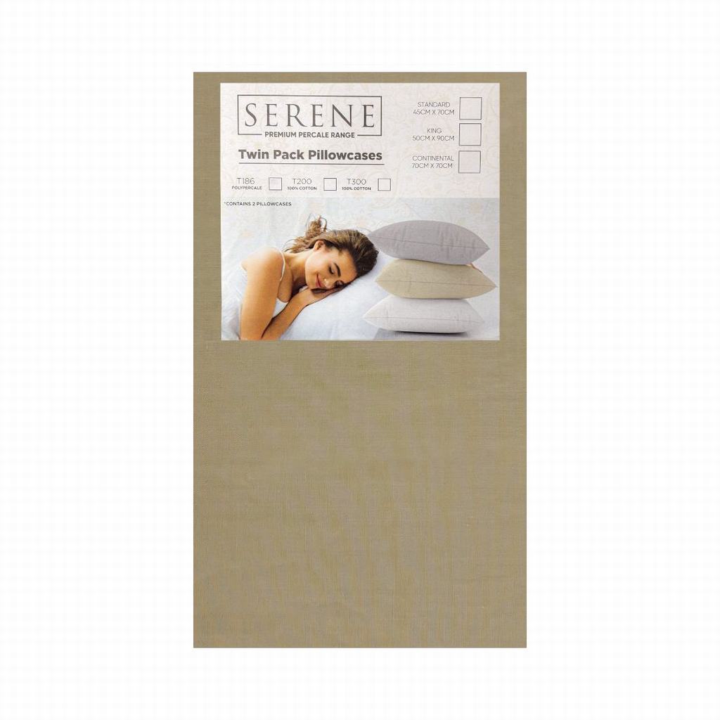 SSPC5FST231.jpg SERENE STANDARD T200 TWINPACK PILLOW CASES - STONE - Image 1