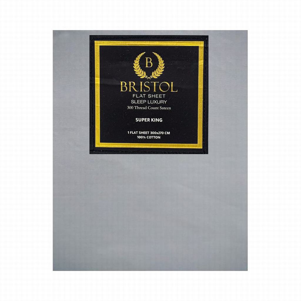 BG2DSKFLS5FLG231.jpg FLAT SHEET T300 SATEEN 100% COTTON SUPER KING 300X270 LIGHT GREY - Image 1