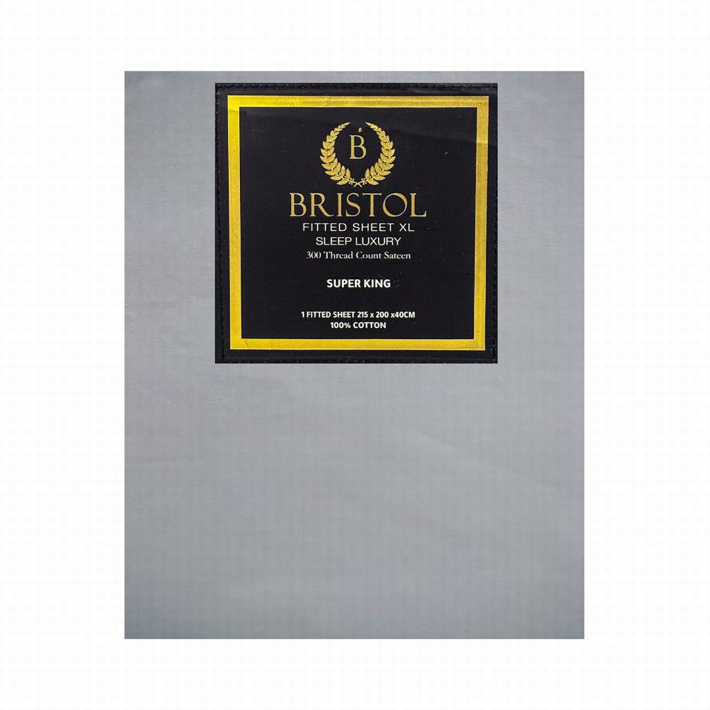 BG2DSKFXL5FLG231.jpg FITTED SHEET T300 SATEEN 100% COTTON SUPER KING XL 215X200X40 LIGHT GREY - Image 1