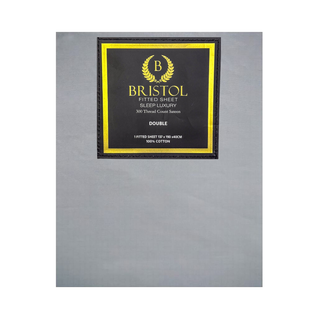 BG2DDFIS5FLG231.jpg FITTED SHEET T300 SATEEN 100% COTTON DOUBLE 137X190X40 LIGHT GREY - Image 1