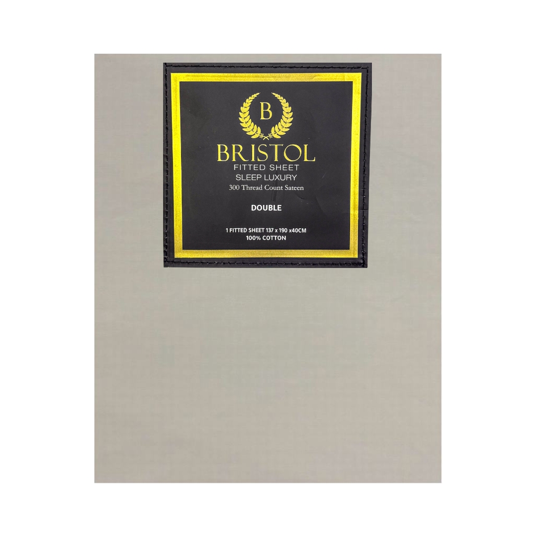 BG2DDFIS5FP231.jpg FITTED SHEET T300 SATEEN 100% COTTON DOUBLE 137X190X40 PEBBLE - Image 1