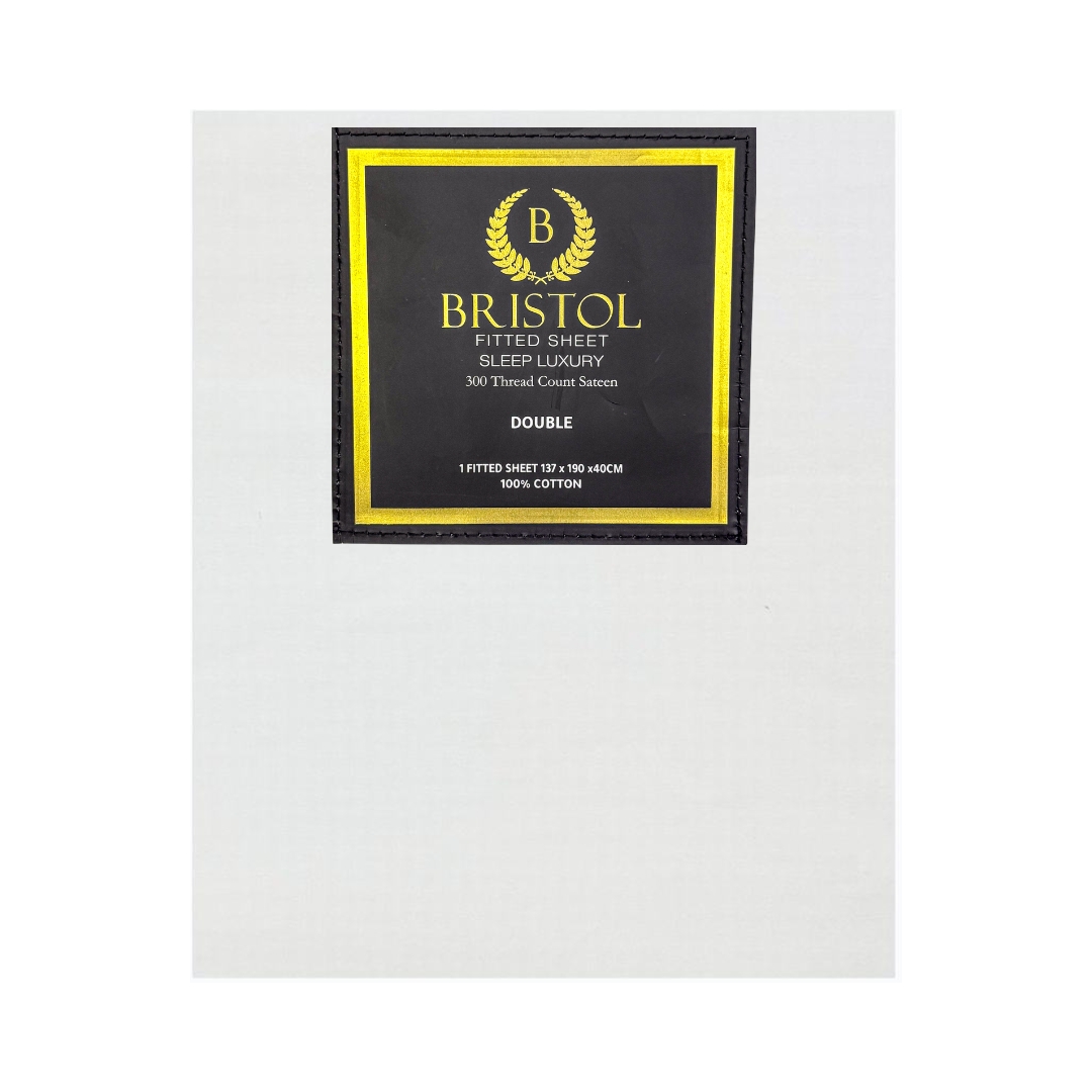 BG2DDFIS5FW231.jpg FITTED SHEET T300 SATEEN 100% COTTON DOUBLE 137X190X40 WHITE - Image 1