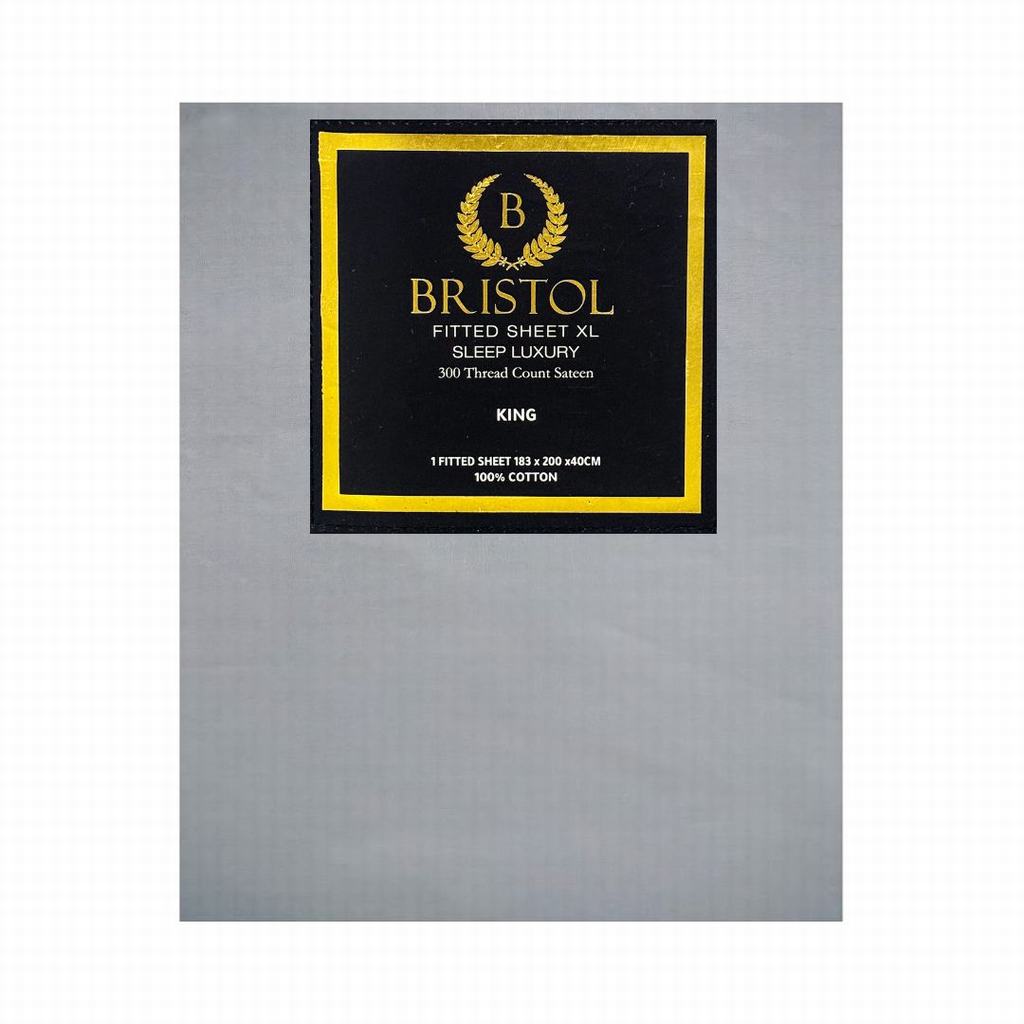 BG2DKFXL5FLG231.jpg FITTED SHEET T300 SATEEN 100% COTTON KING XL 183X200X40 LIGHT GREY - Image 1