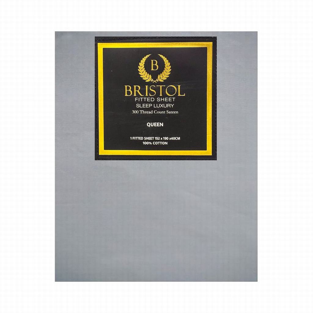 BG2DQFIS5FLG231.jpg FITTED SHEET T300 SATEEN 100% COTTON QUEEN 152X190X40 LIGHT GREY - Image 1
