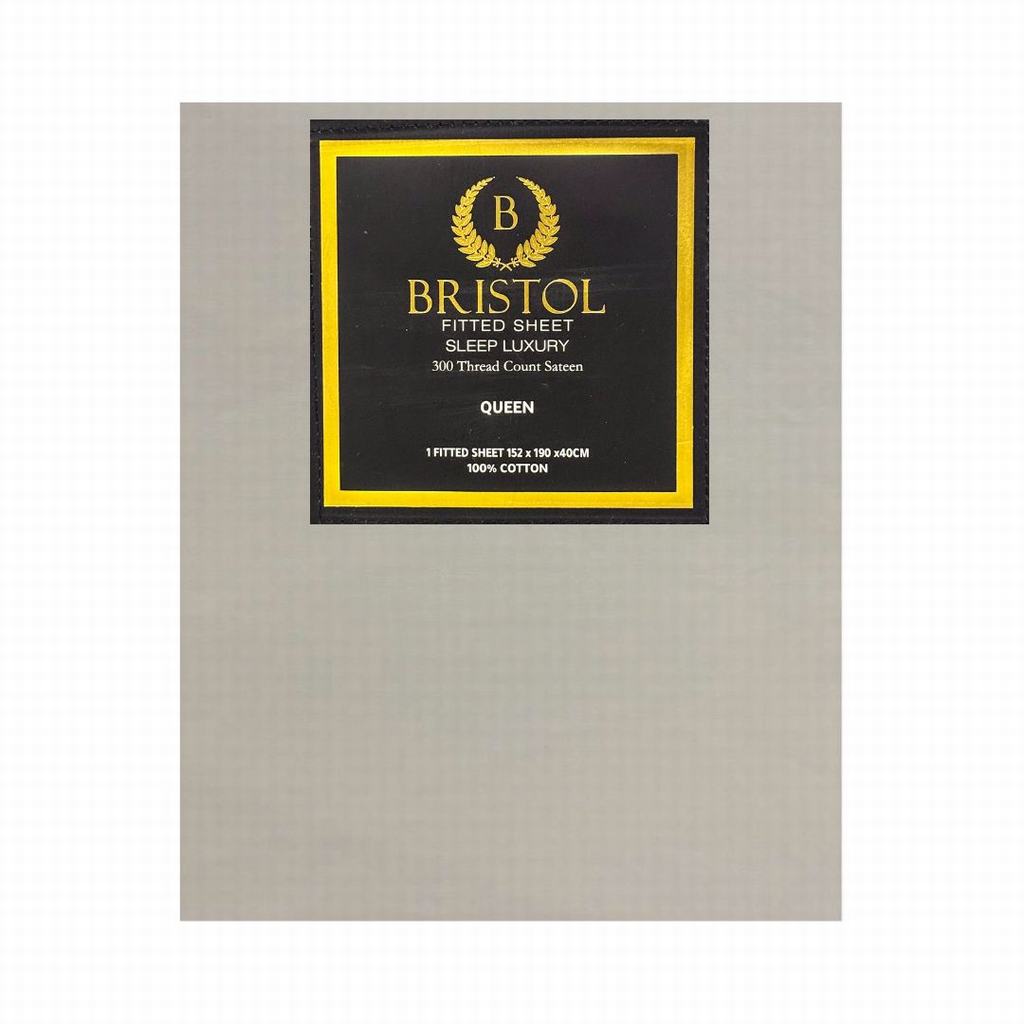 BG2DQFIS5FP231-1.jpg FITTED SHEET T300 SATEEN 100% COTTON QUEEN 152X190X40 PEBBLE - Image 1