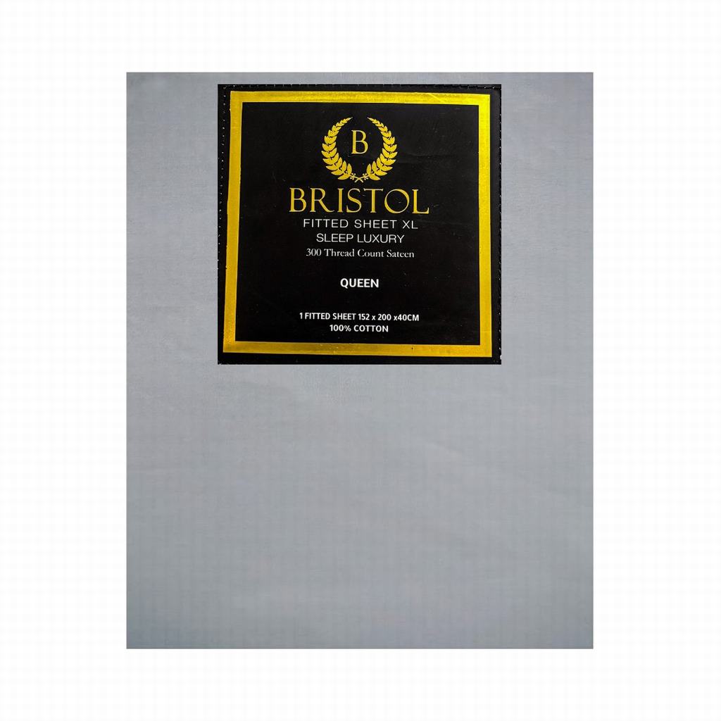BG2DQFXL5FLG231.jpg FITTED SHEET T300 SATEEN 100% COTTON QUEEN XL 152X200X40 LIGHT GREY - Image 1