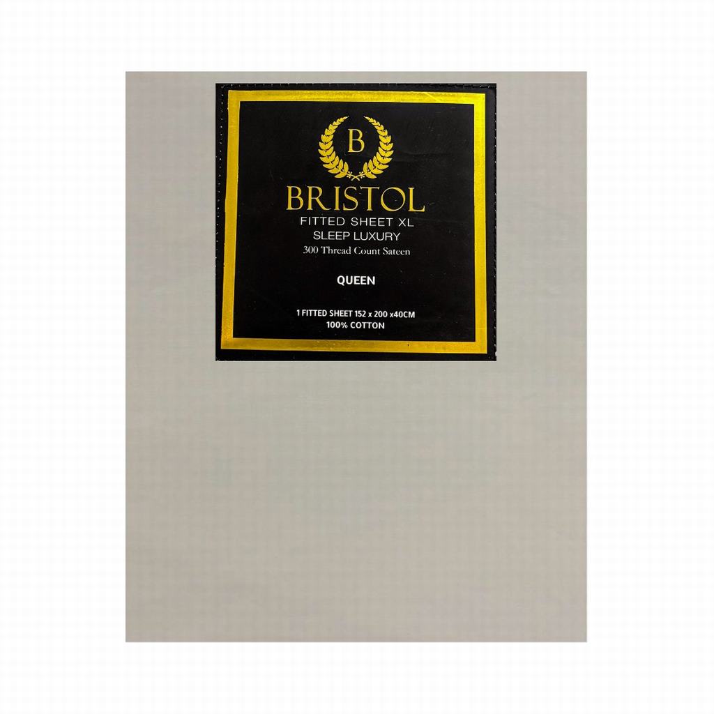 BG2DQFXL5FP231.jpg FITTED SHEET T300 SATEEN 100% COTTON QUEEN XL 152X200X40 PEBBLE - Image 1