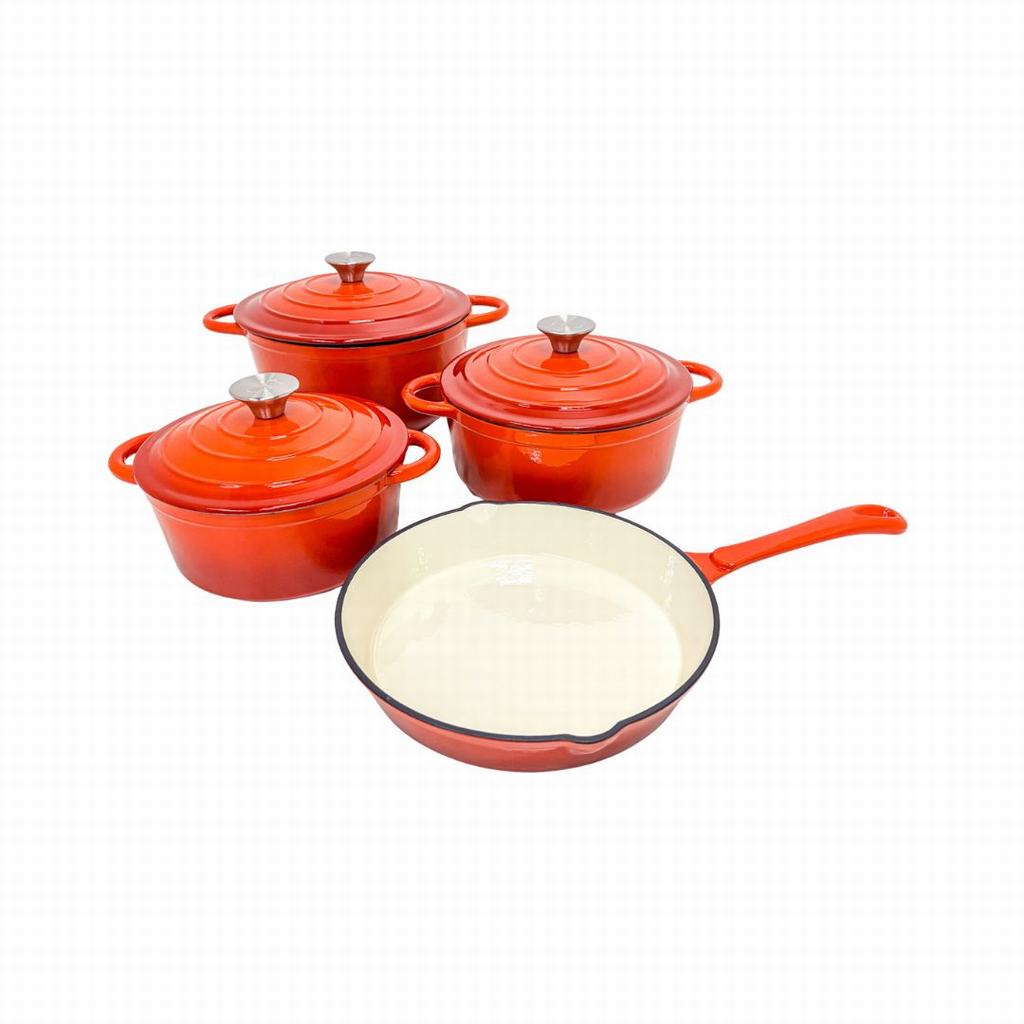 CHA2D1043231.jpg 7 PCS CAST IRON COOKWARE SET ORANGE - Image 1