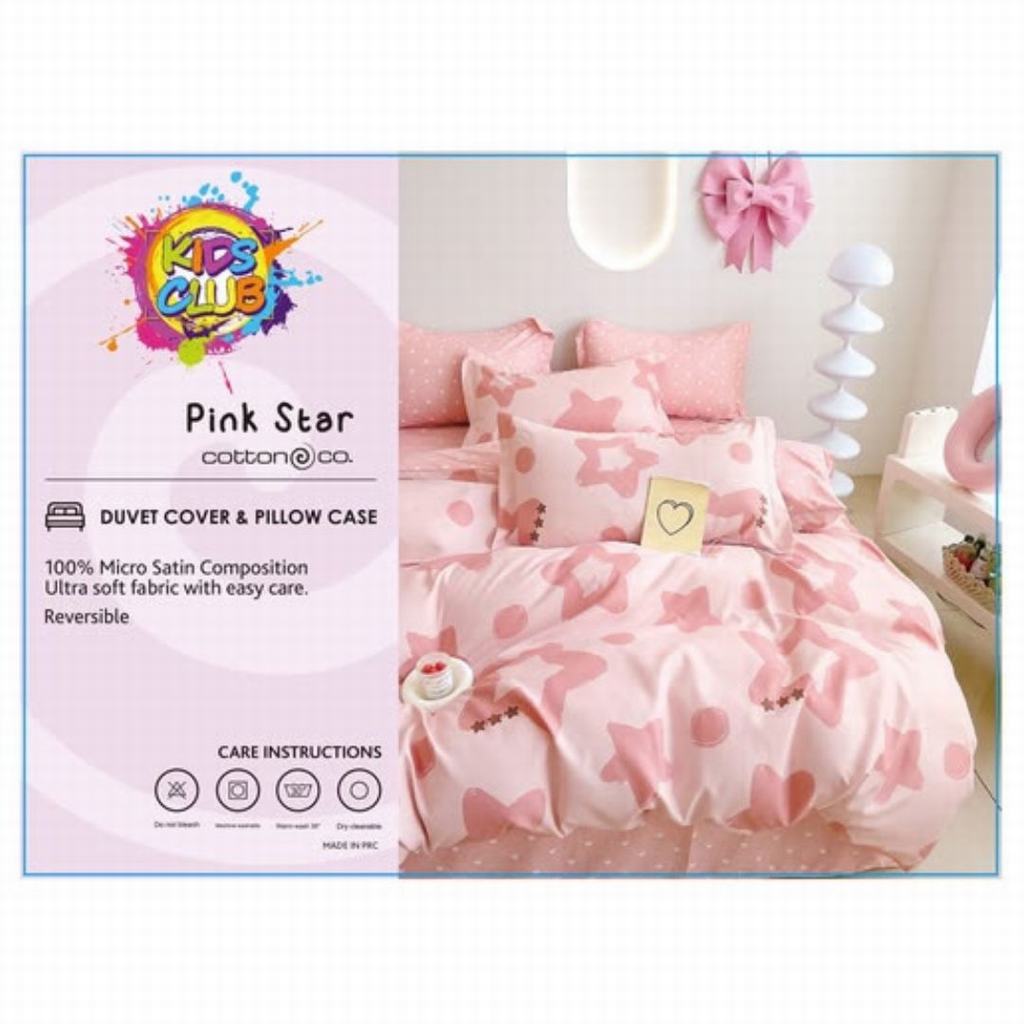 KDDC5FPS23-1.jpg KIDS DUVET COVER DOUBLE - PINK STAR - Image 1
