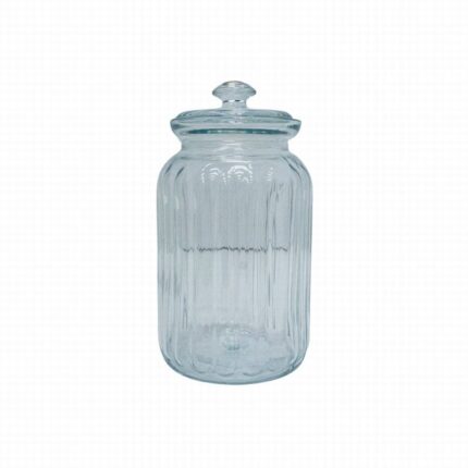 PASABAHCE RIBBED GLASS JAR WITH LID