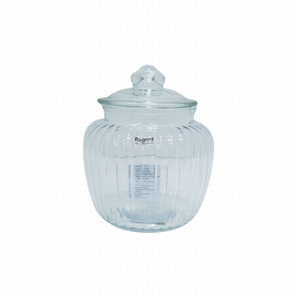 11321231.jpg REGENT ROUND RIBBED GLASS JAR WITH GLASS LID 1.5L - Image 1